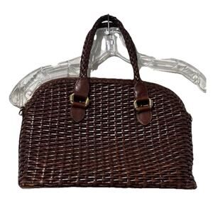 Vintage C E M Basket weave Leather Handbag Brown Double Handles Braided *Read